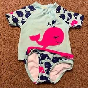 Crazy 8 Girls Size 12-18 Months 2 Piece Swim Shirt & Bottoms Whale Print